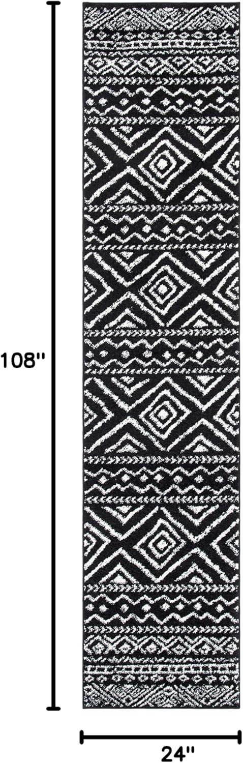 Black and Ivory Geometric Hand-knotted Runner Rug, 2' x 9'