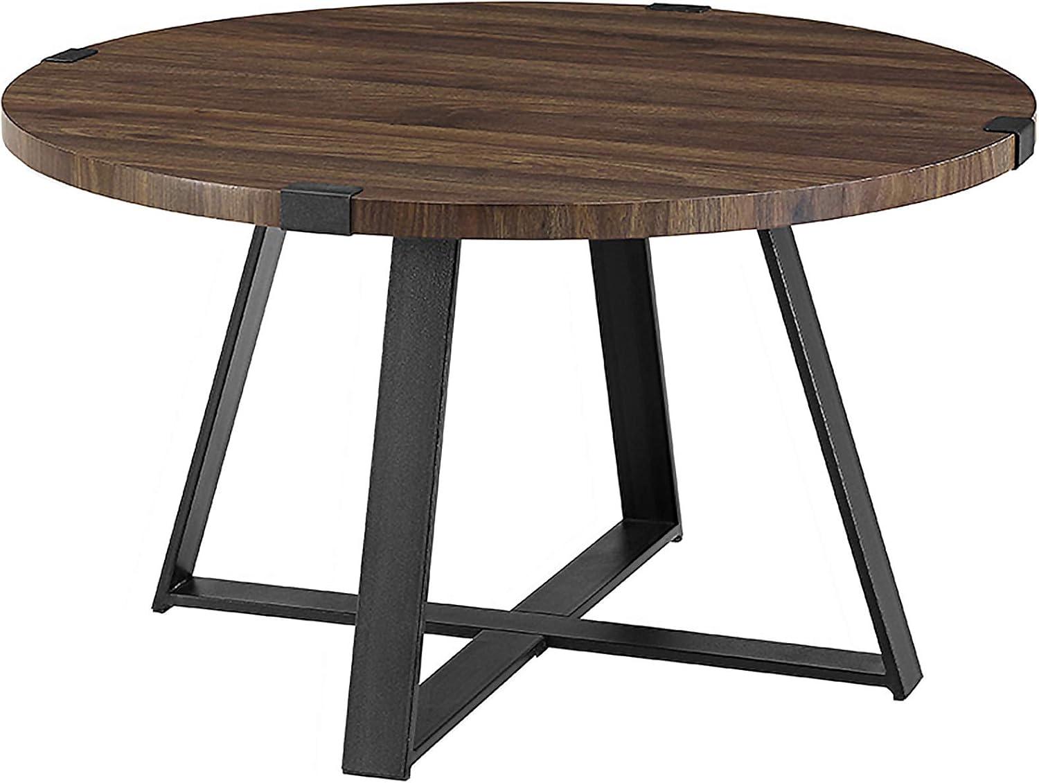 Walker Edison 3 Piece Industrial Wrap Leg Accent Table Set, Dark Walnut