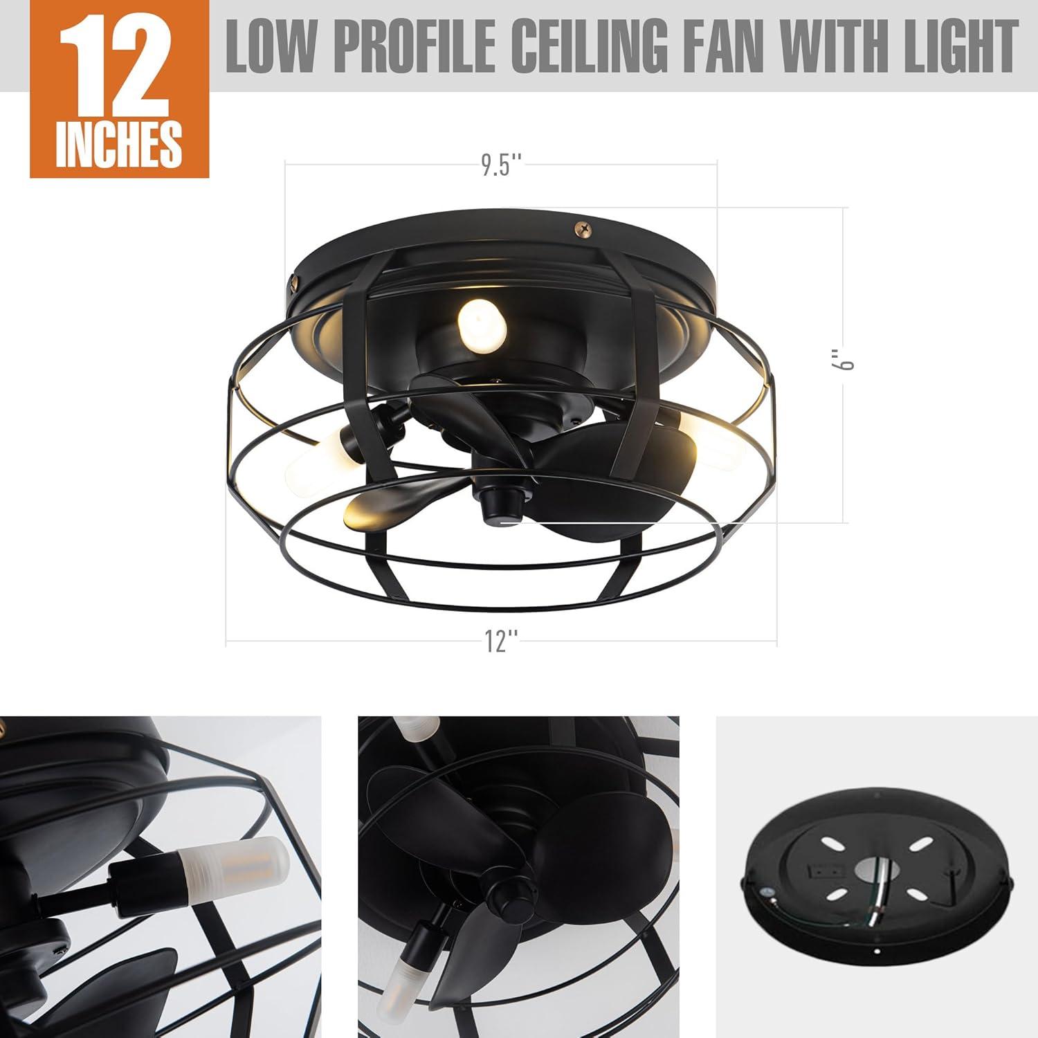 Parrot Uncle 12.2" Modern Black Bladeless Fan Flush Mount Ceiling Fan