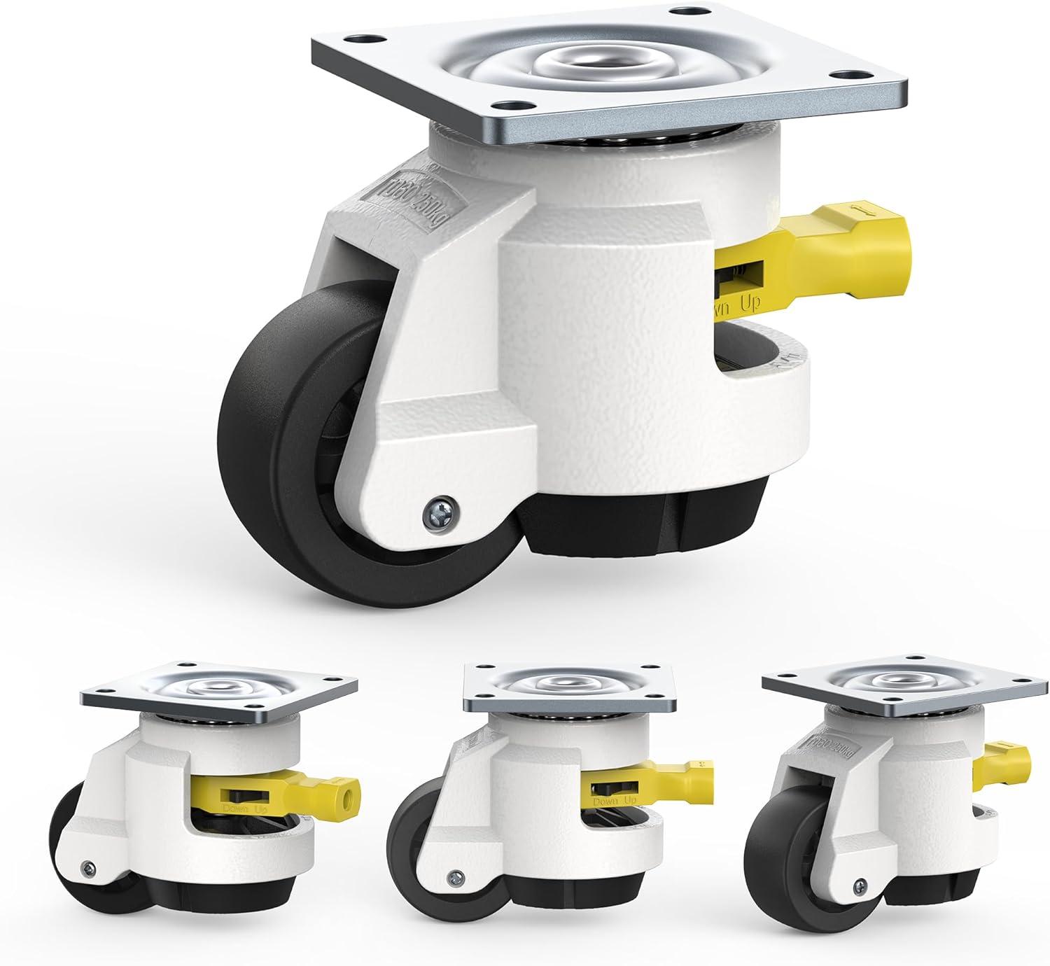 HOLKIE Leveling Caster Wheels set of 4,Heavy Duty Industrial Workbench Wheel with Adjustable Leveling Pads,Total Capacity 2200 Lbs