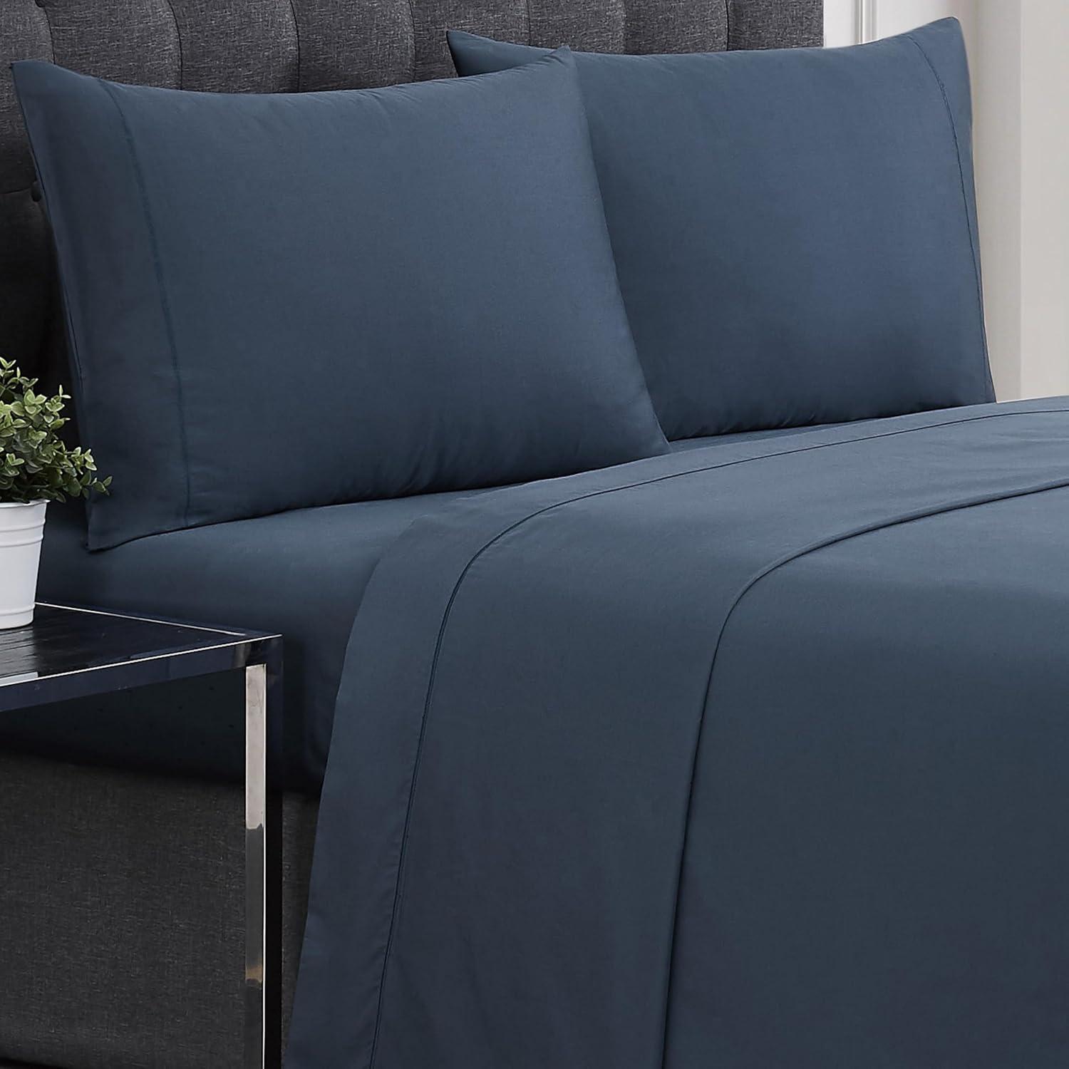 Blue Cotton Sateen Standard Pillowcase Set
