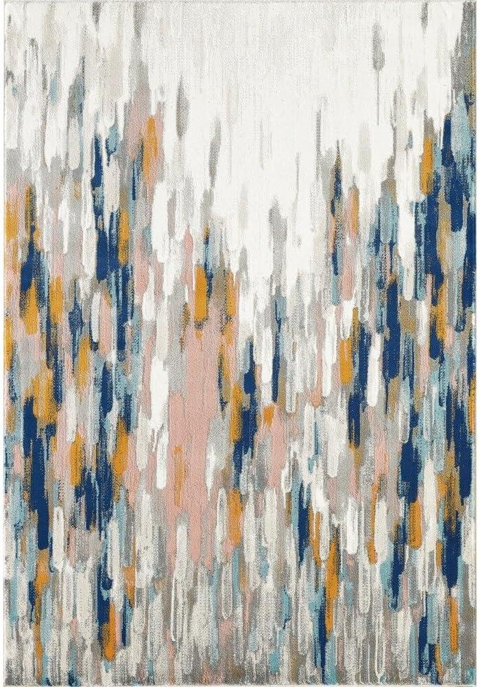 Blue and Orange Abstract Synthetic 3' x 5' Area Rug