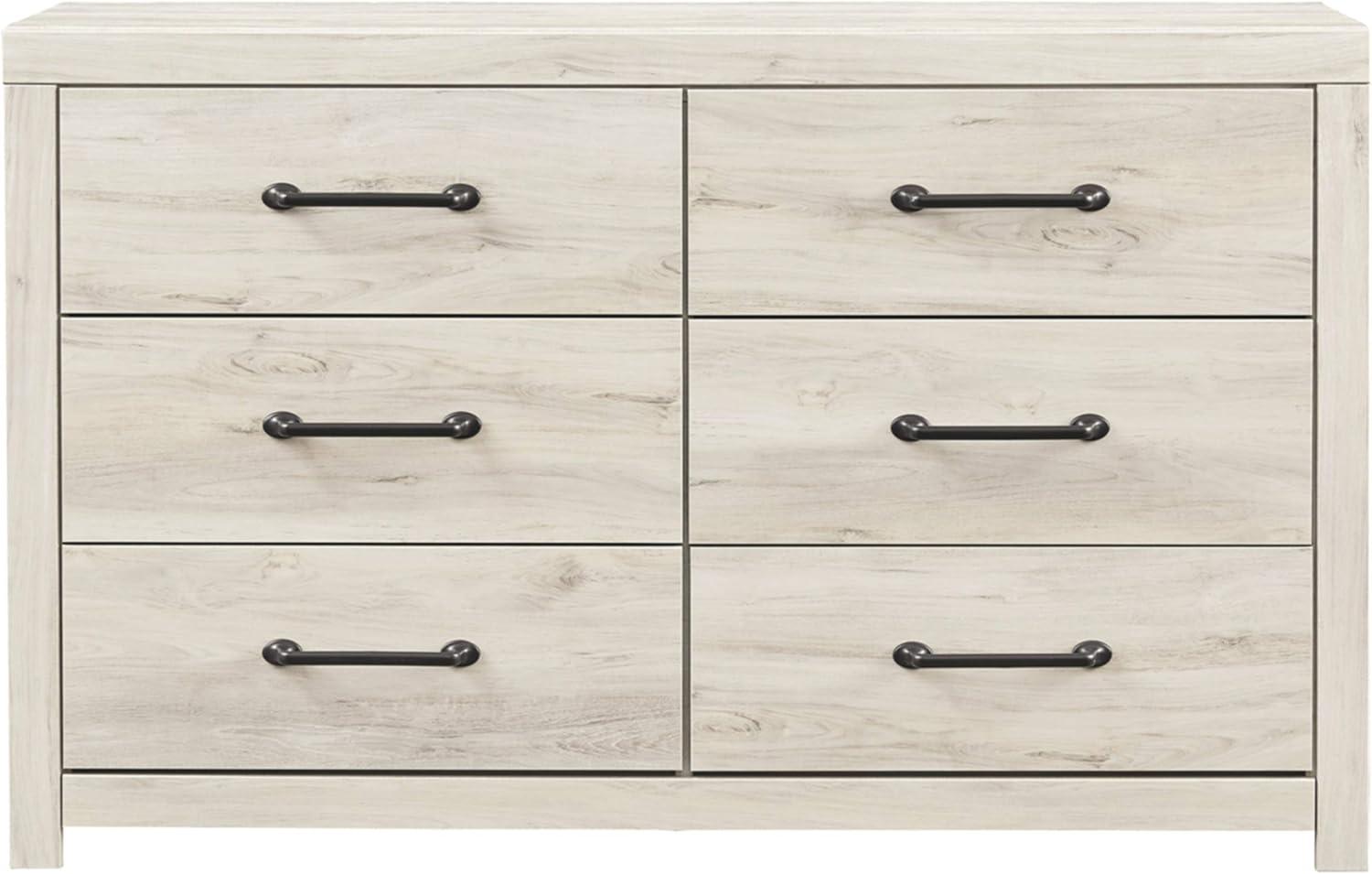 Whitewash Farmhouse 6-Drawer Dresser with Black Handles