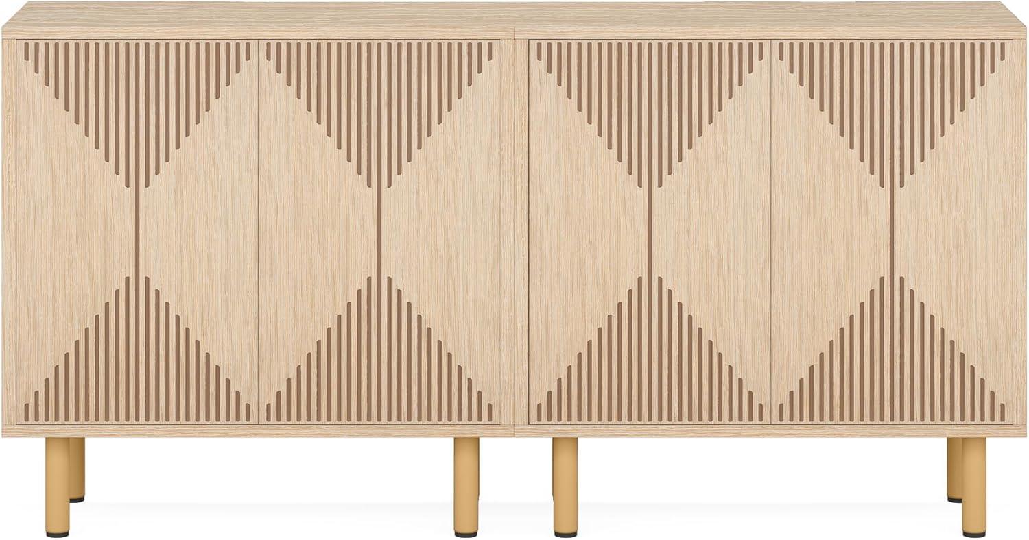 Modern White and Gold 59" Wood Storage Cabinet with Carved Doors