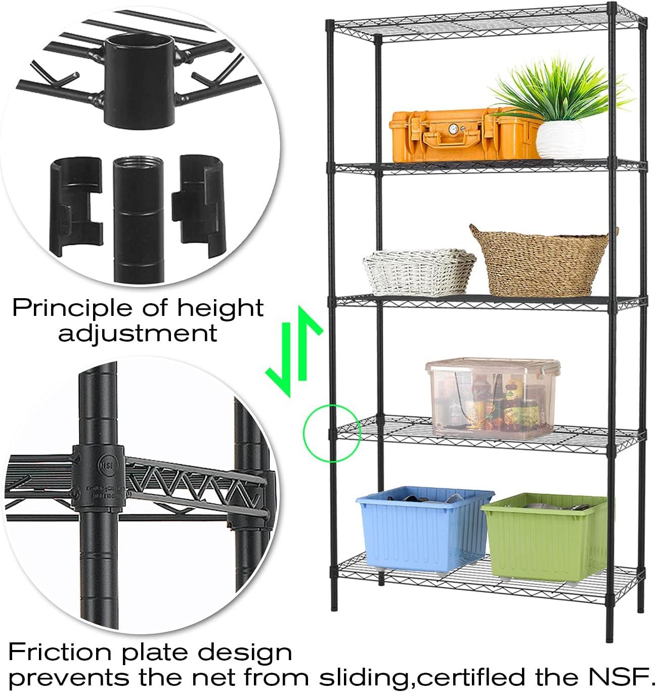 NiamVelo 5-Tier Wire Storage Shelves, Black