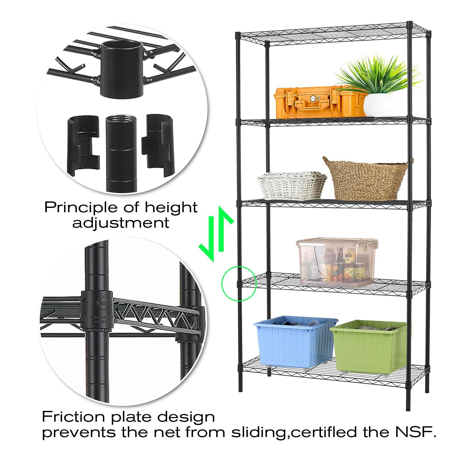 NiamVelo 5-Tier Wire Storage Shelves, Black