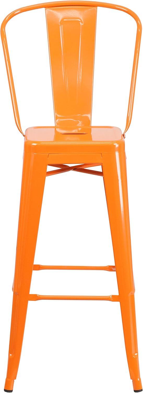 Flash Furniture Commercial Grade 30" High Orange Metal Indoor-Outdoor Barstool with Removable Back