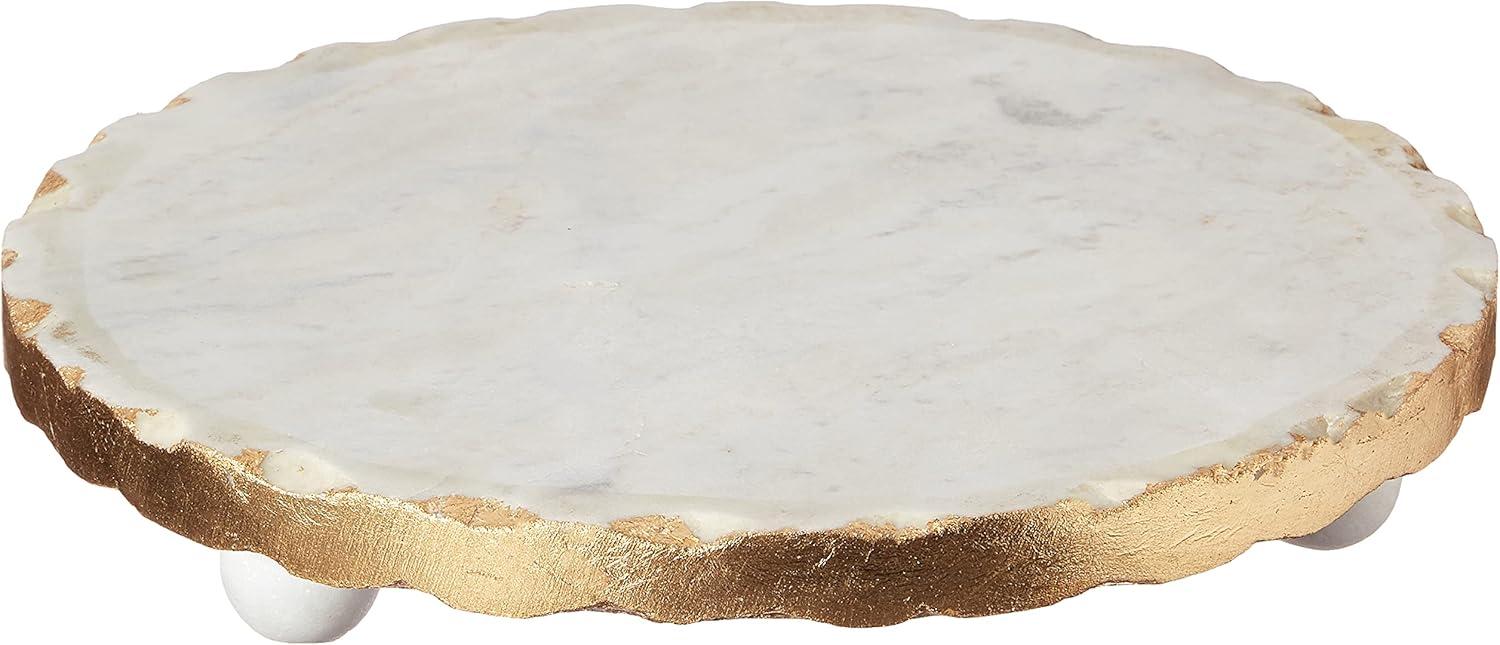 Gold Rimmed White Marble Round Trivet