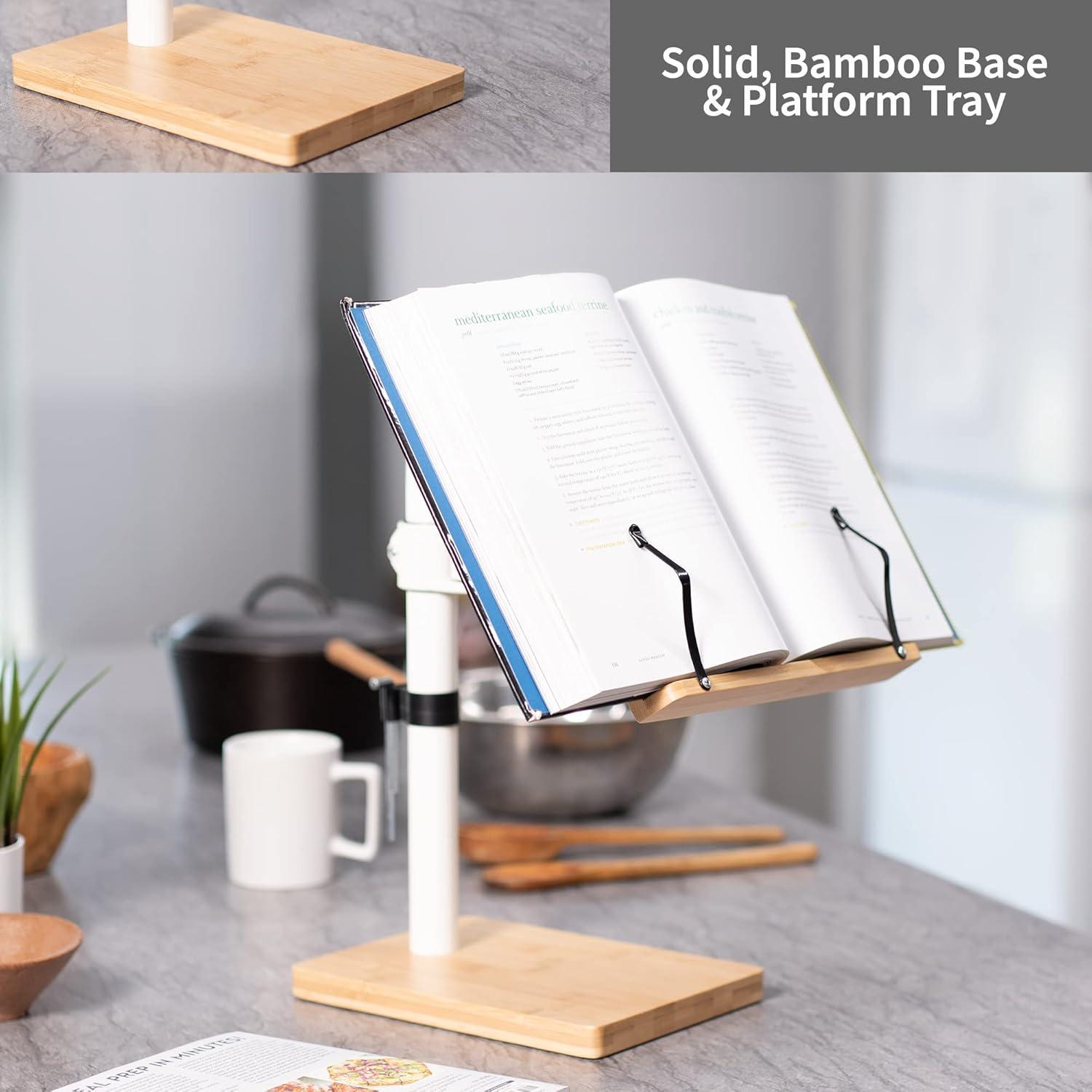 VIVO Light Wood / White Adjustable Bamboo Book Stand for Hands Free Reading