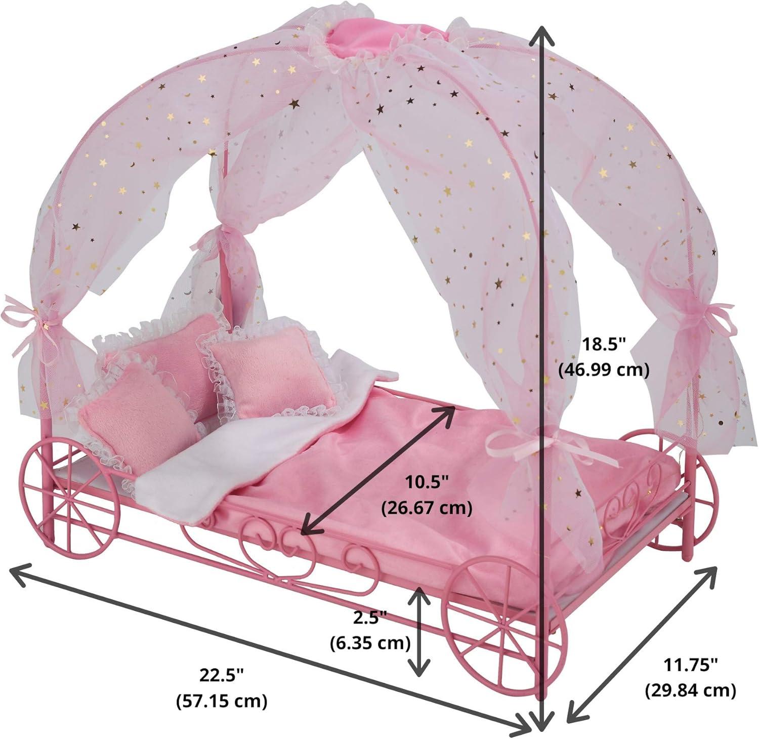 Badger Basket Royal Carriage Doll Bed with Canopy, Bedding and LED Lights