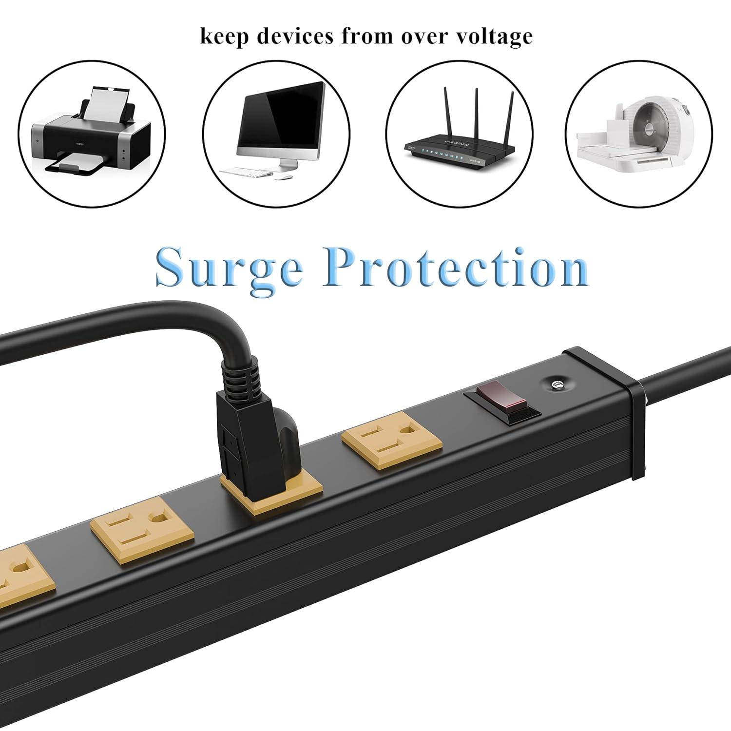Oviitech 12 Outlets Heavy Duty Metal Socket Power Strip, 6-Foot Long Extension Cord with Circuit Breaker. Mounting Brackets Included,Workshop/Industrial use, ETL Certified，Yellow