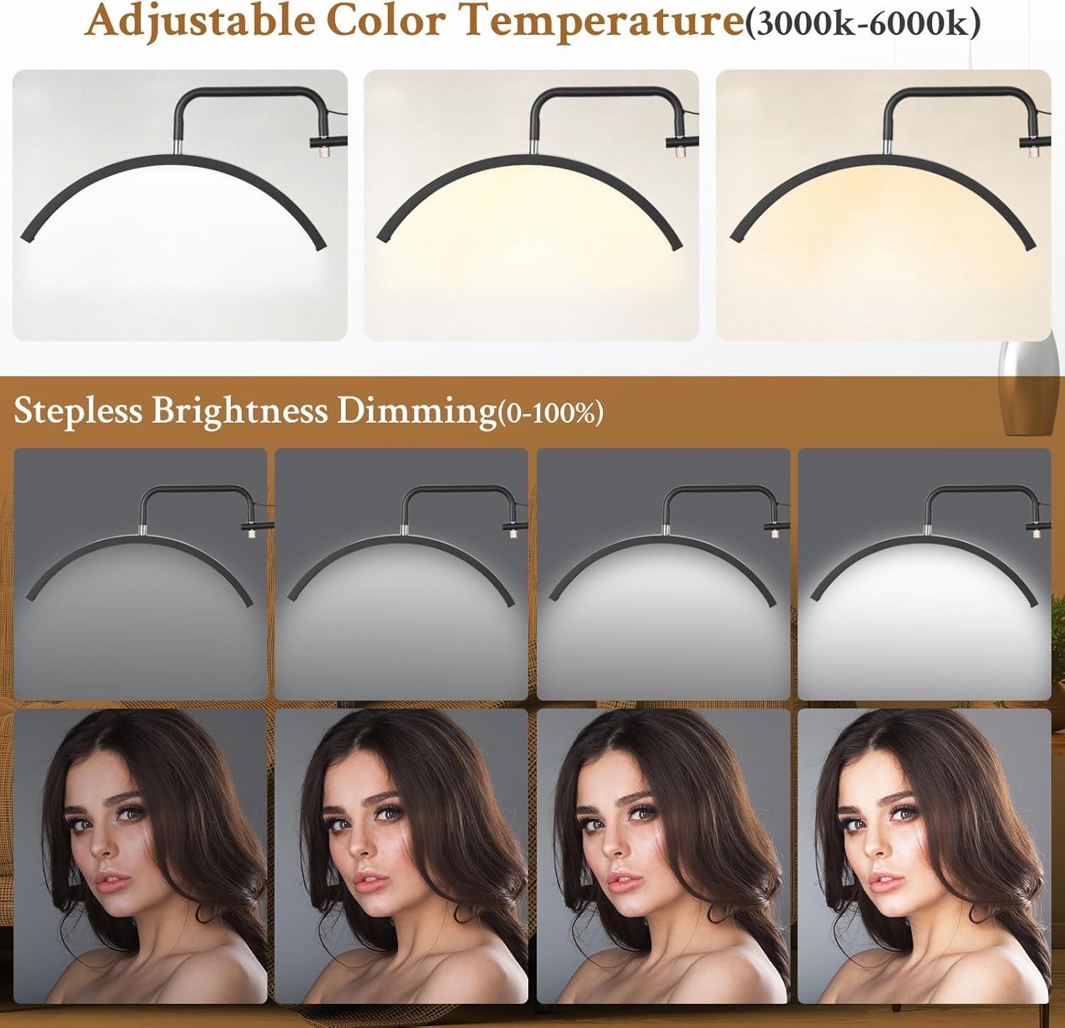 Lash Lamp - Esthetician Light for Eyelash Tech,Tattoo Artists, Nail Tech, Led Half Moon Light for Lashes Extensions, Warm/Cool Floor Piano Lamp with Phone Holder, Adjustable Brightness & Height