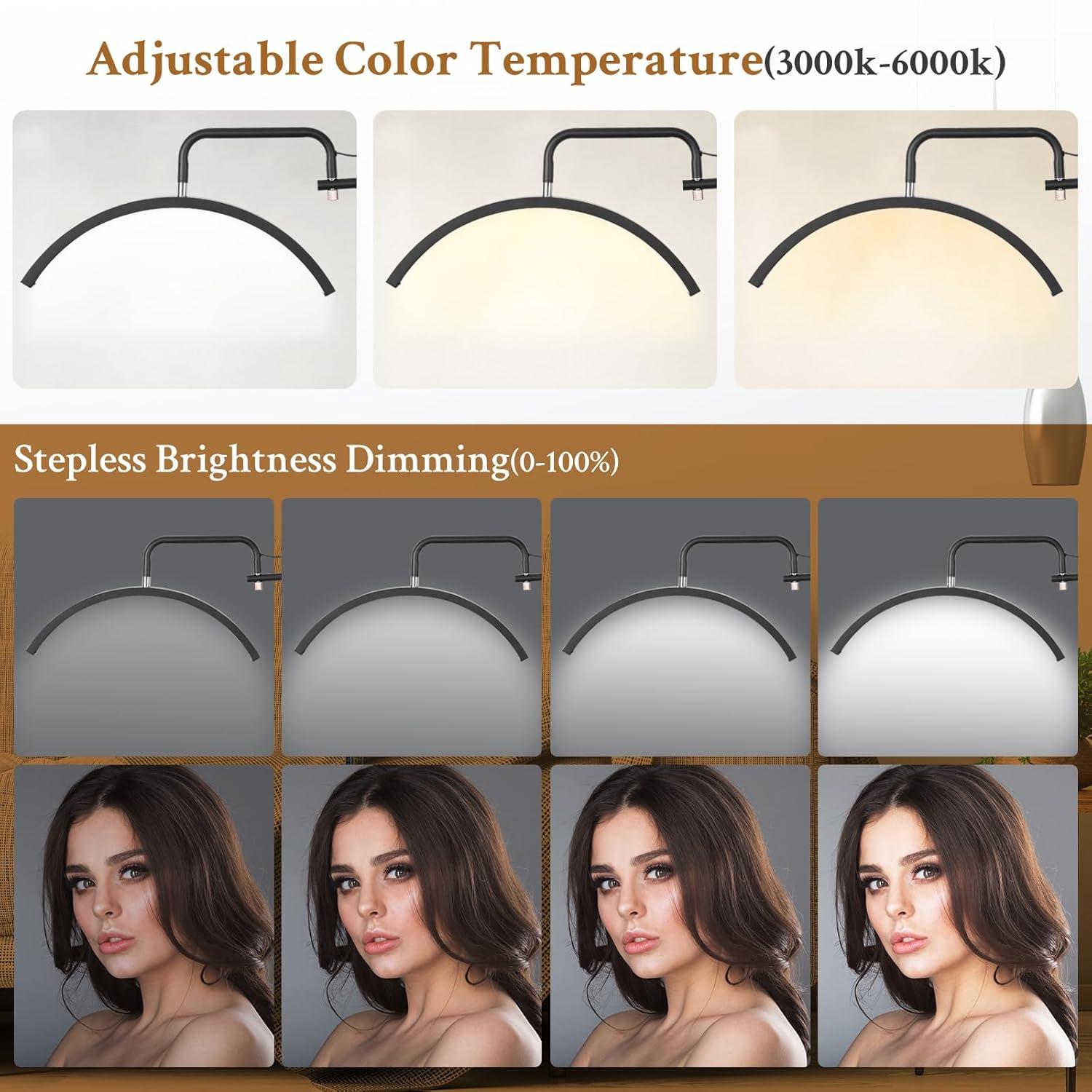 Lash Lamp - Esthetician Light for Eyelash Tech,Tattoo Artists, Nail Tech, Led Half Moon Light for Lashes Extensions, Warm/Cool Floor Piano Lamp with Phone Holder, Adjustable Brightness & Height