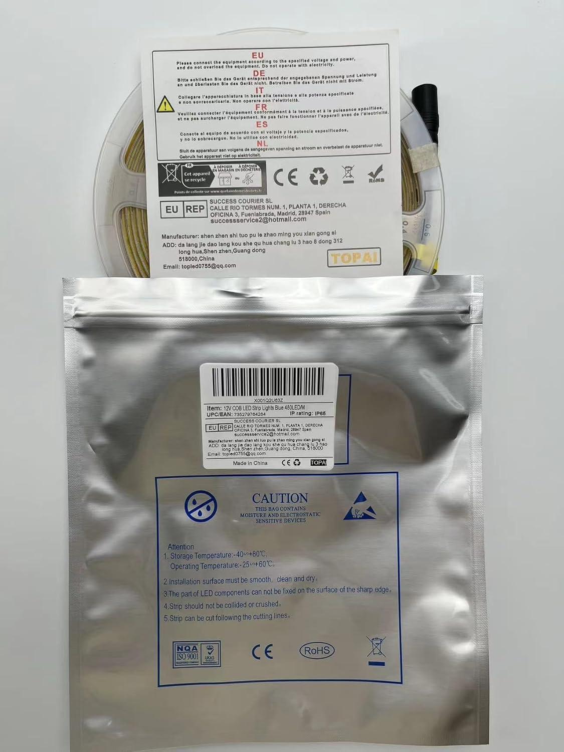 12V COB LED Strip Light Daylight White 5000K Waterproof IP65 480LEDs/M Super Bright 4000Lm CRI>90 16.4ft/5M Dotless High Density Cuttable Flexible for Cabinet Home DIY Lighting Projects