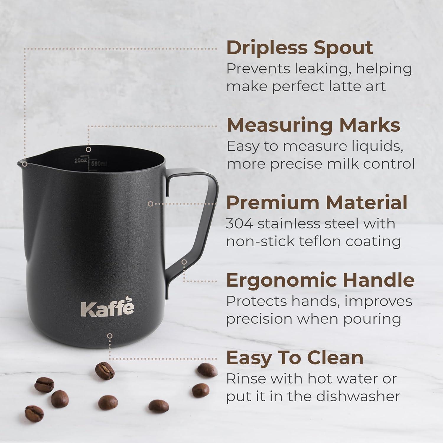 Kaffe Frothing Pitcher Dark Brushed Stainless Steel: Milk Frothing Pitcher, Coffee & Espresso Accessories, Stainless Steel Finish