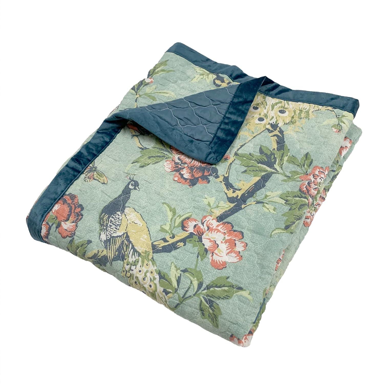 Greenland Home Fashions Pavona Peacock Velvet Binding Quilted Throw