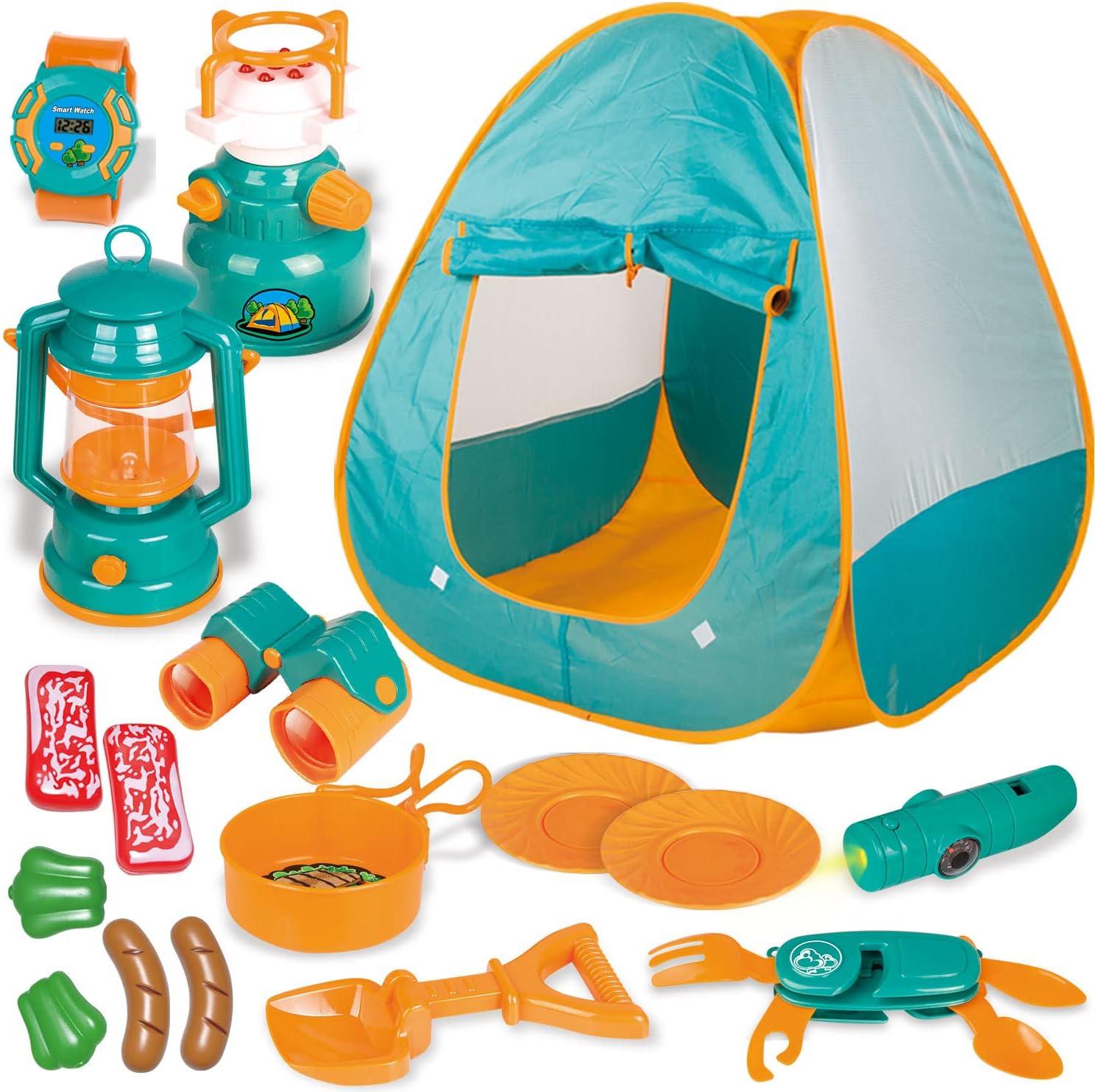Fun Little Toys Camping Tent with Tools and Food, 18 pcs