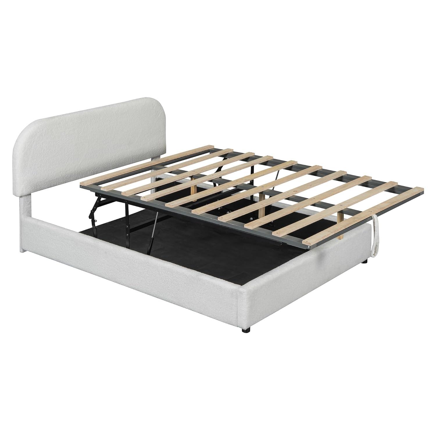 17 Stories Teddy Fleece Full  Size Upholstered Platform Bed with Hydraulic Storage System, White