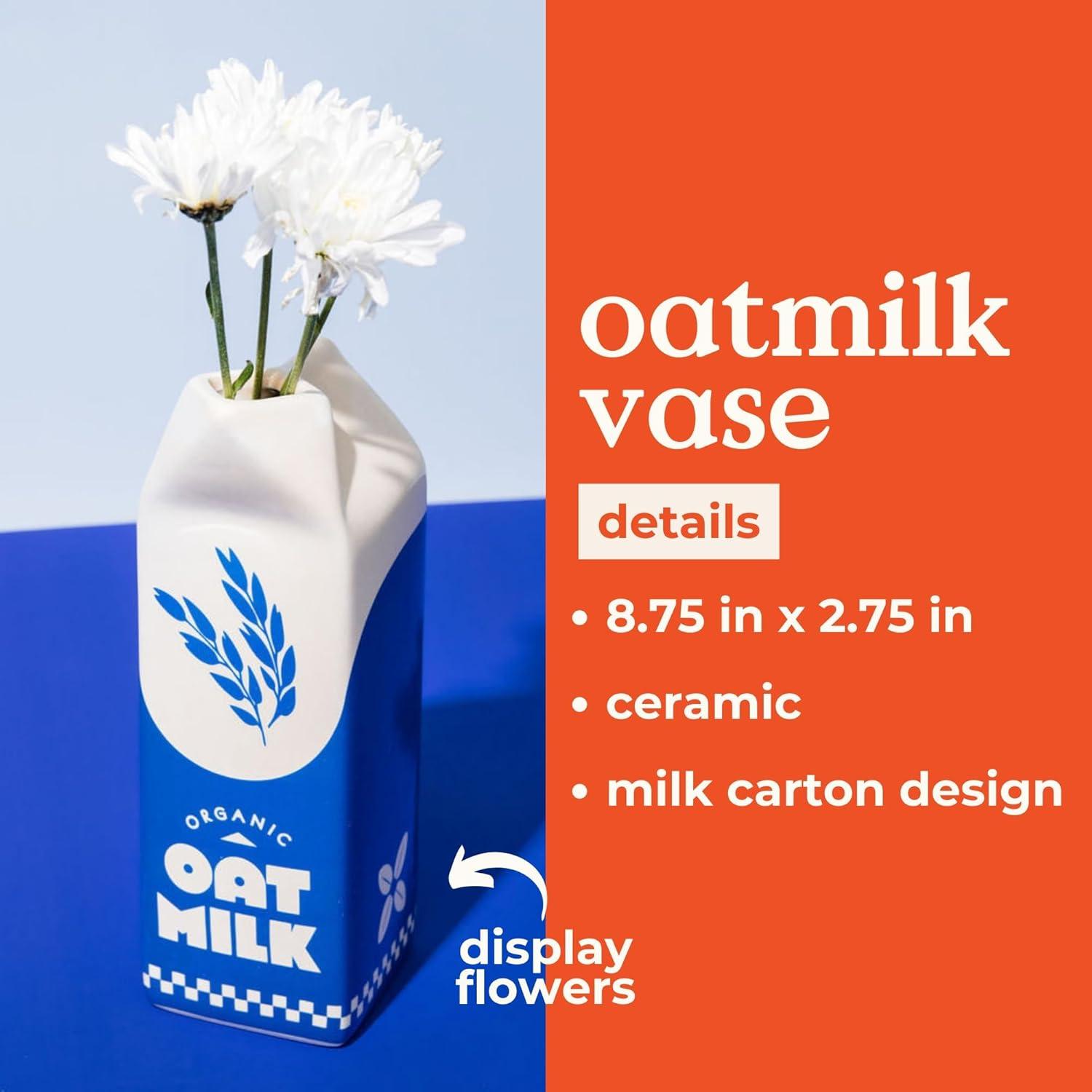 ban.do Vintage Inspired Rise and Shine Decorative Ceramic Vase, Unique Home/Kitchen/Office Accent, Oat Milk