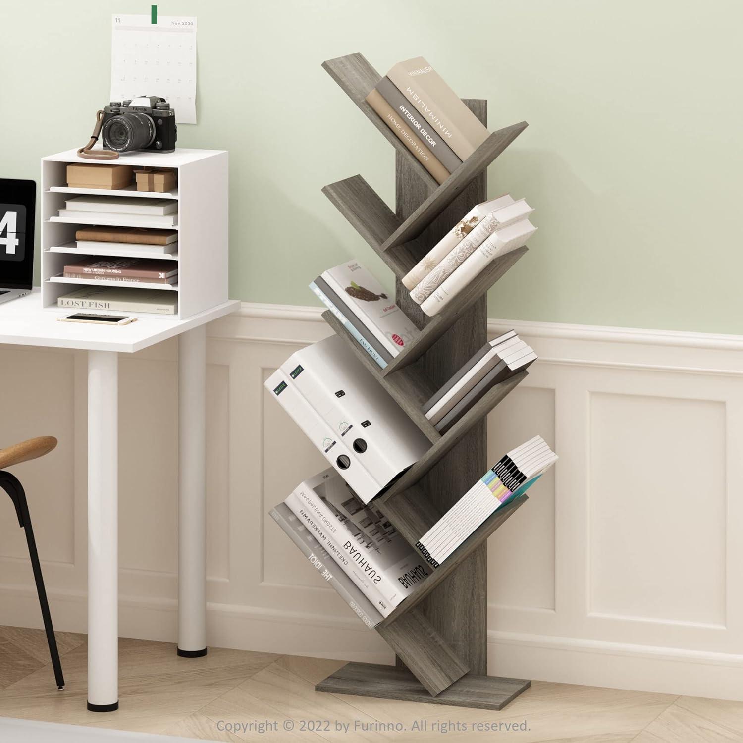 Furinno Tree Bookshelf 9-Tier Bookcase Floor Standing Book Rack Display Stand,French Oak