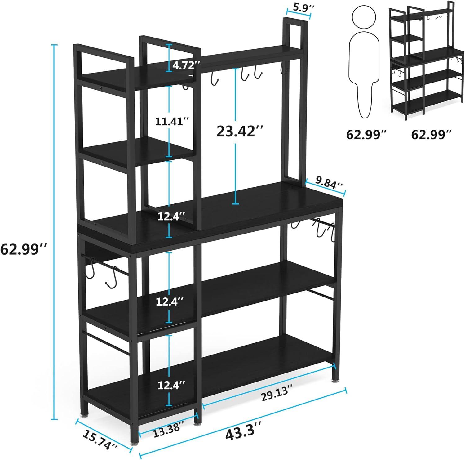 Tribesigns Kitchen Bakers Rack with Storage, 43 inch Microwave Stand 5-Tier Kitchen Utility Storage Shelf Rack with 10 Hooks, Metal Kitchen Rack Organizer for Kitchen, Living Room