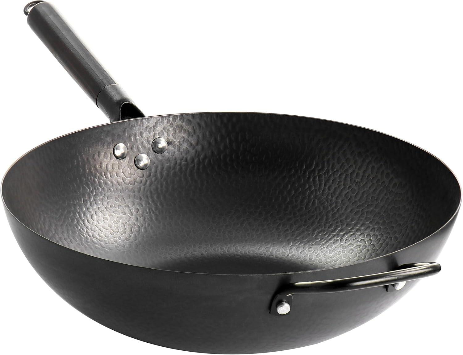 Gibson Home Hammered 13 Inch Heavy Gauge Carbon Steel Wok in Black