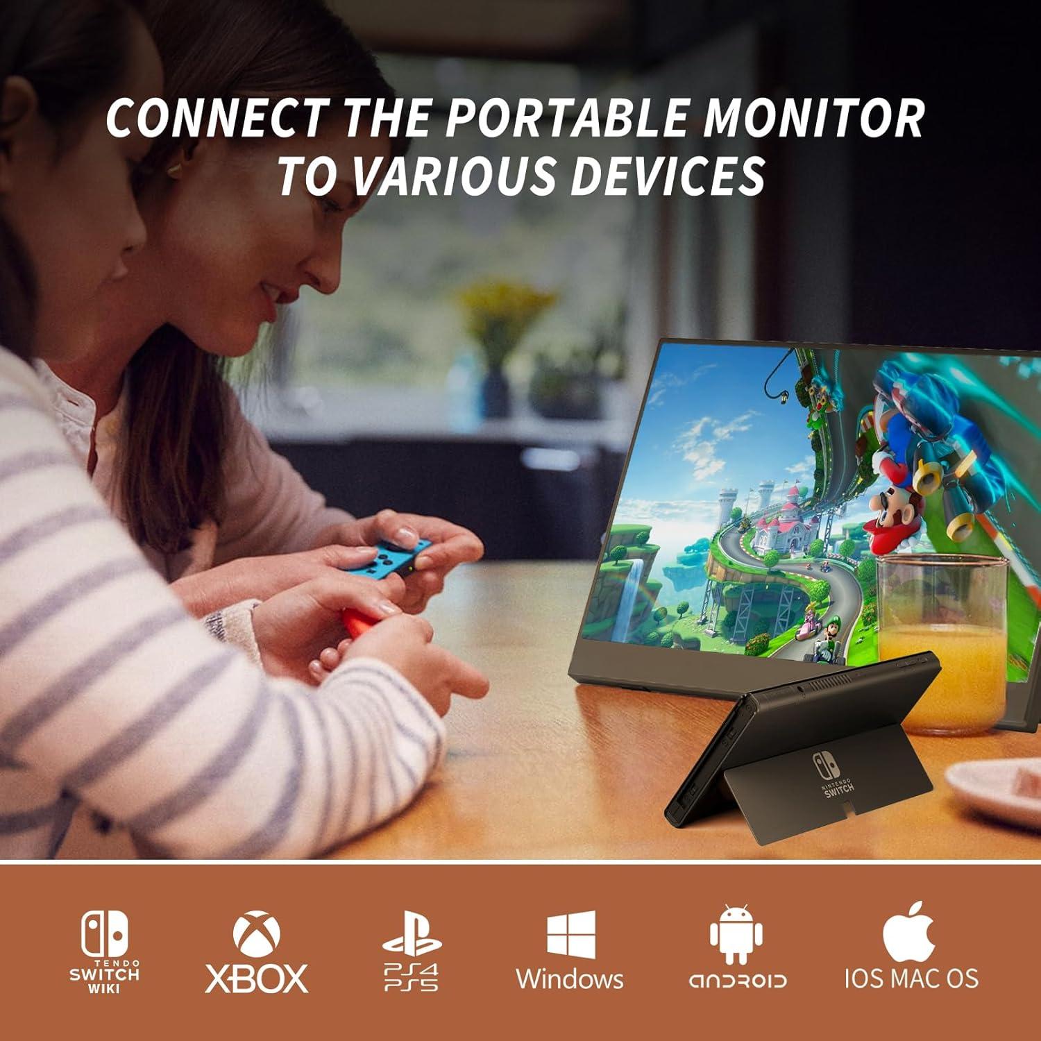 Portable Monitor 15.6" 1080P FHD USB-C HDMI Computer Display with Smart Cover and Dual Speakers, Travel Monitor for Laptop Mac PC Phone PS4/5 Xbox Switch