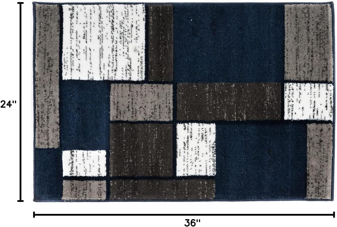 World Rug Gallery Contemporary Modern Boxed Color Block Navy 2'x3' Area Rug