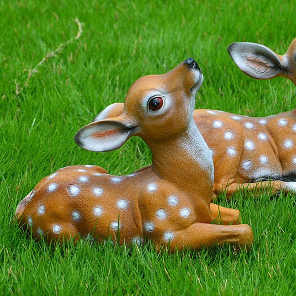 Deer Statue, 2Pcs Deer Figurine, Synthetic Garden Sculpture Garden Statue Waterproof and Sunscreen Community Patio for Garden