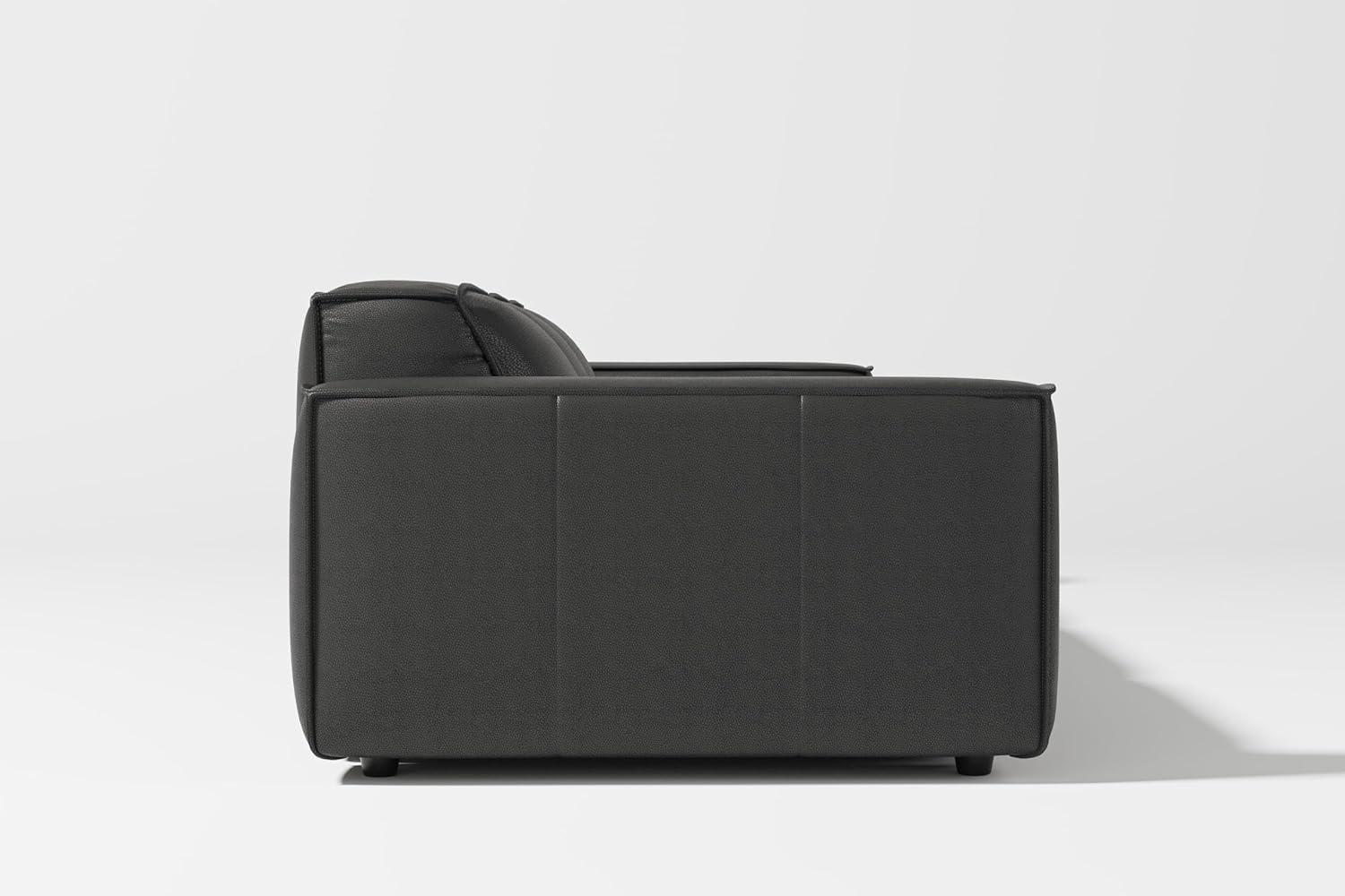 Hokku Designs Hamall Valencia Nathan Full Aniline Leather Modular Sofa With Down Feather, Three Seats, Black Color