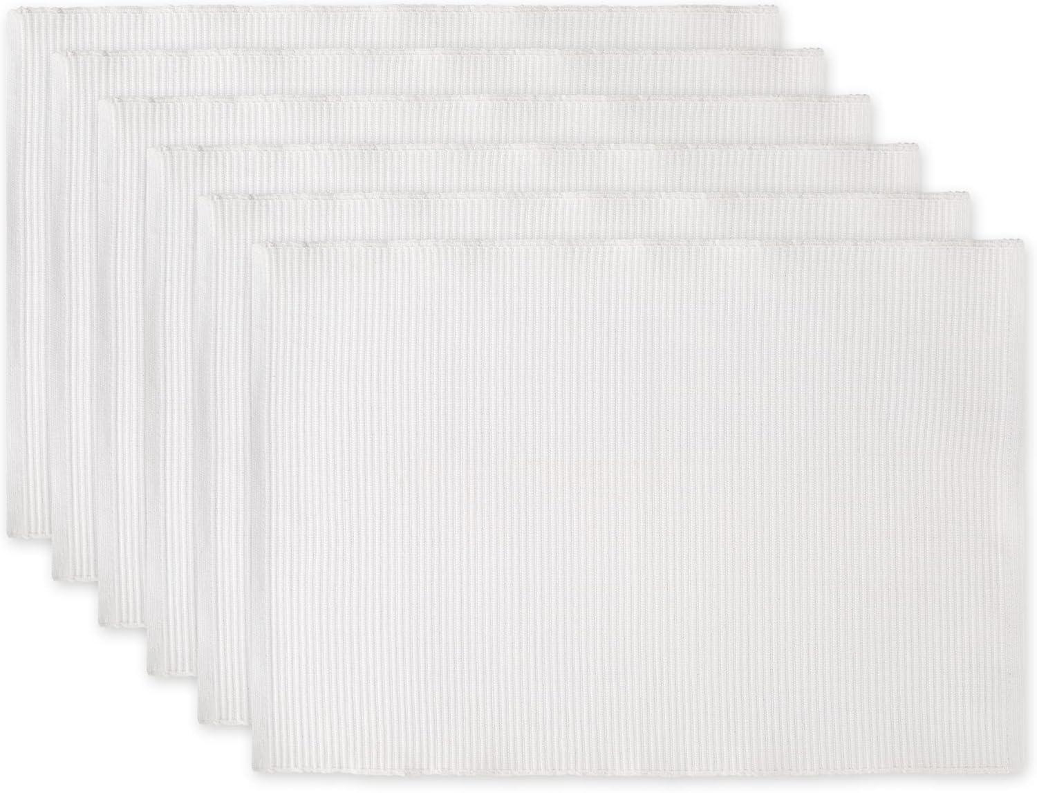 White Rectangular Cotton Ribbed Placemat Set, 13x19, 6 Pieces