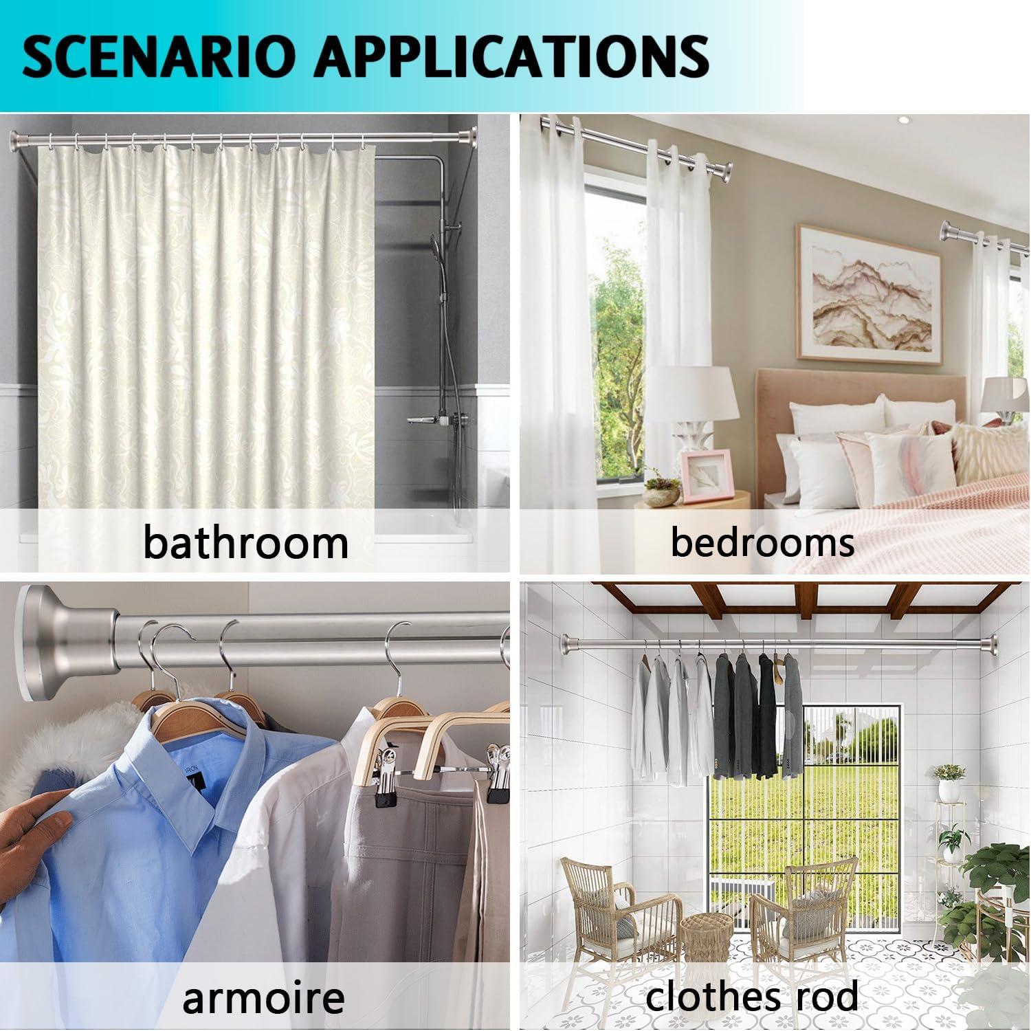 Adjustable Brushed Nickel Tension Shower Curtain Rod Kit