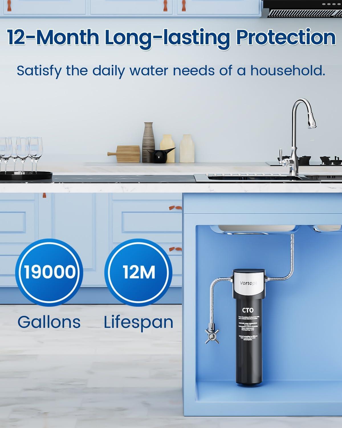 Under Sink Water Filter System ,NSF/ANSI 42 Certified Water Purifier, 28000 Galloons Large Flow Flux, Reduces PFAS, PFOA/PFOS, Chlorine, Bad Odors, Direct Connect to Kitchen Faucet, Q5-C2
