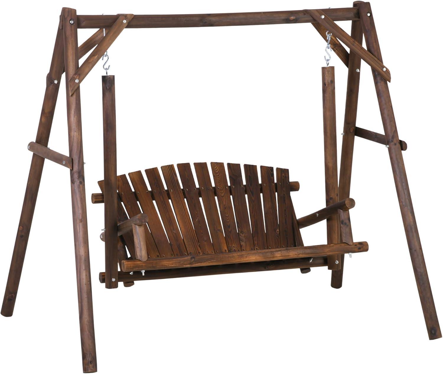 Outsunny Wooden Swing Bench, Garden Swing Chair for Patio, Yard, Porch, Carbonized