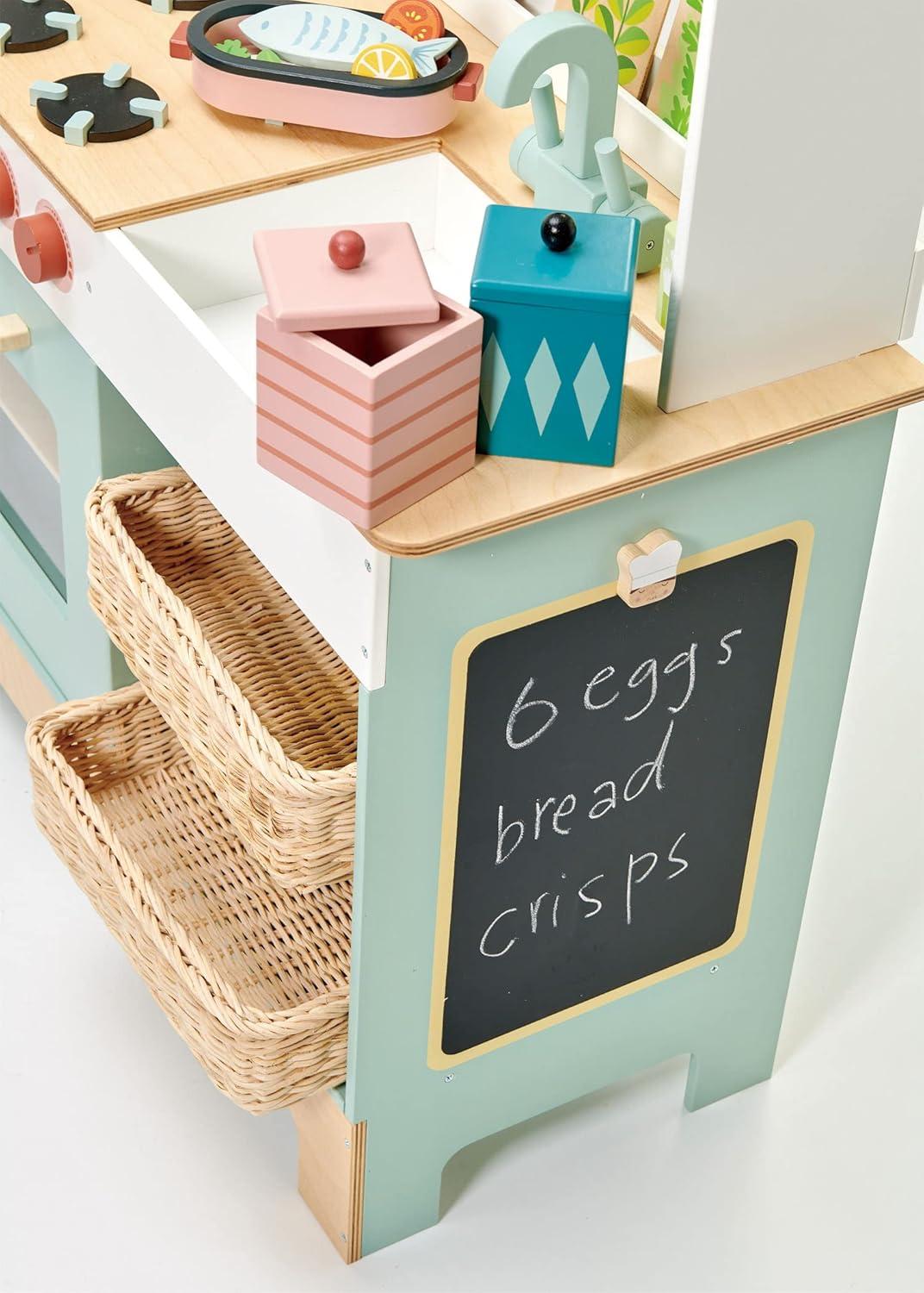 Pastel Wooden Play Kitchen Set with Wicker Baskets