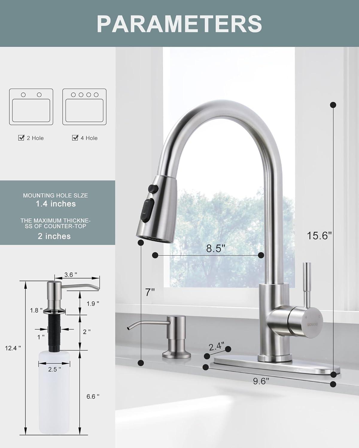 WOWOW Pull Down Kitchen Faucet with Soap Dispenser