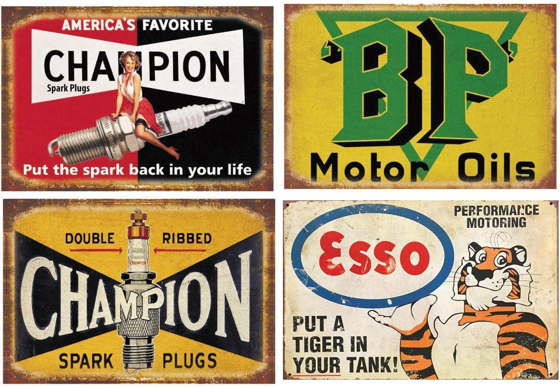 Reproduced Vintage Tin Sign Pack, Gas Oil Retro Advert Antique Metal Signs for Garage Man Cave Bar Kitchen, Nostalgic Car Decor, 8x12 Inch (35 Pieces A)