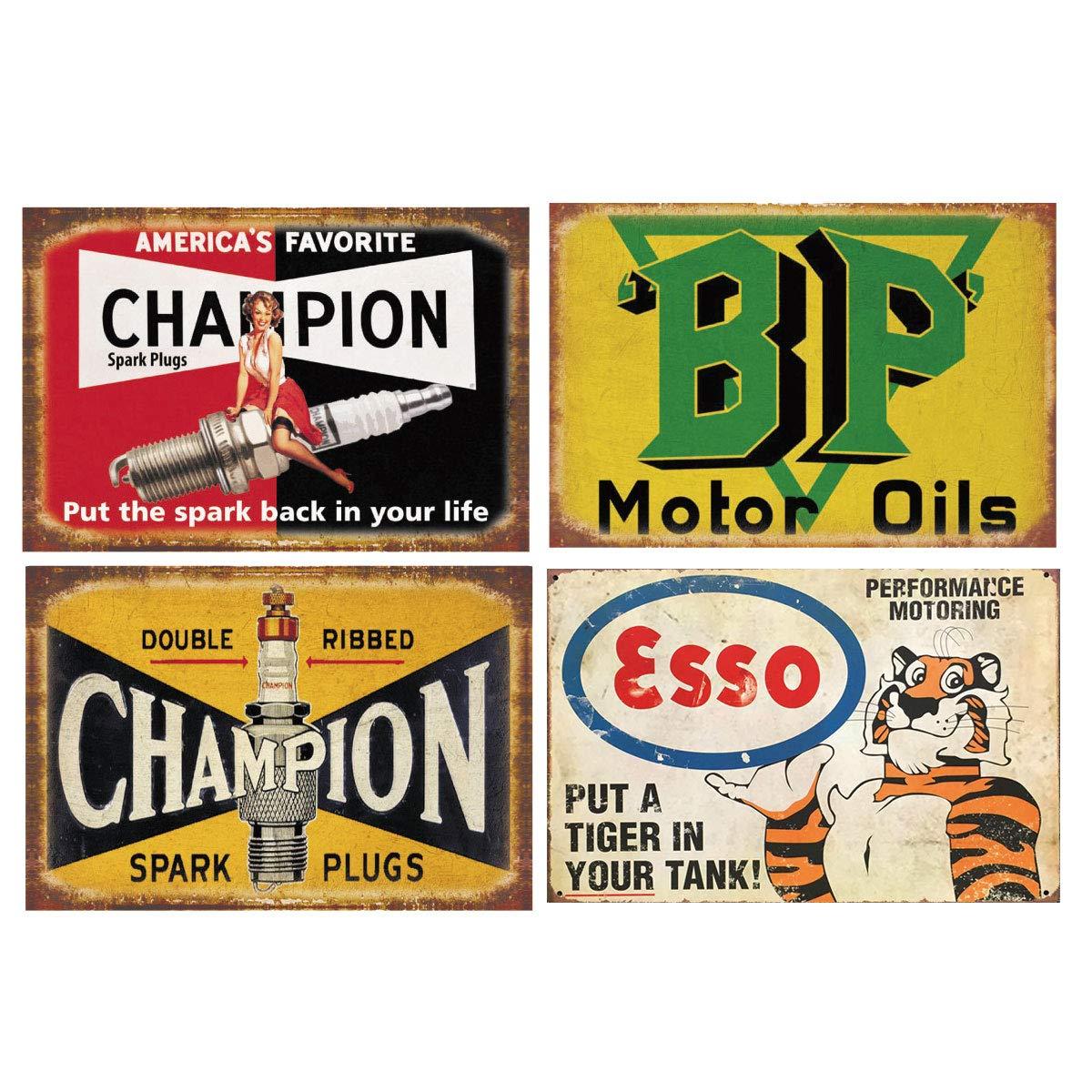 Reproduced Vintage Tin Sign Pack, Gas Oil Retro Advert Antique Metal Signs for Garage Man Cave Bar Kitchen, Nostalgic Car Decor, 8x12 Inch (35 Pieces A)