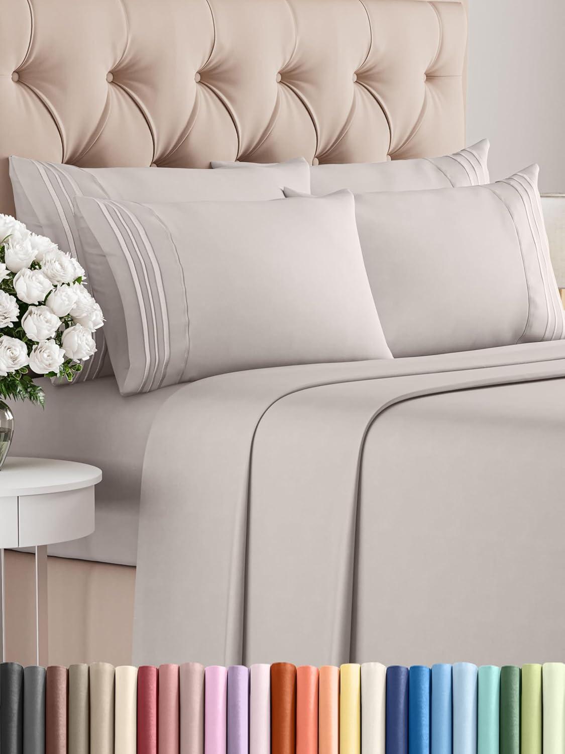 CGK Linens 6 Piece Soft & Cooling Solid Sheet Set - Wrinkle Free Luxury Bed Sheets