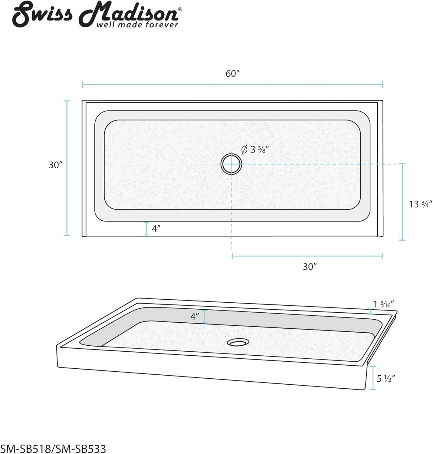 Voltaire 60" x 30" Single-Threshold, Center Drain, Shower Base