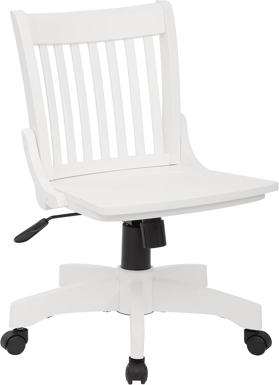 Mid-Century White Wood Bankers Swivel Chair with Steel Base
