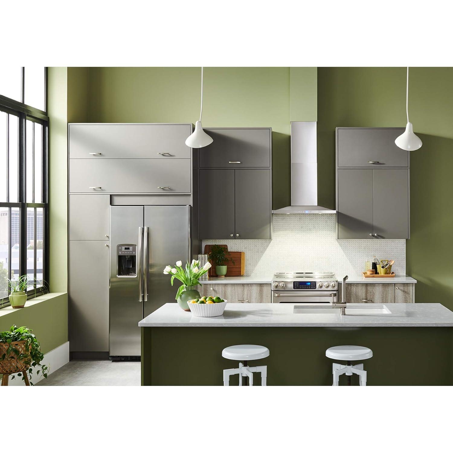 30 in. Convertible Wall Mount Low Profile Pyramidal Chimney Range Hood, 450 Max CFM, Stainless Steel