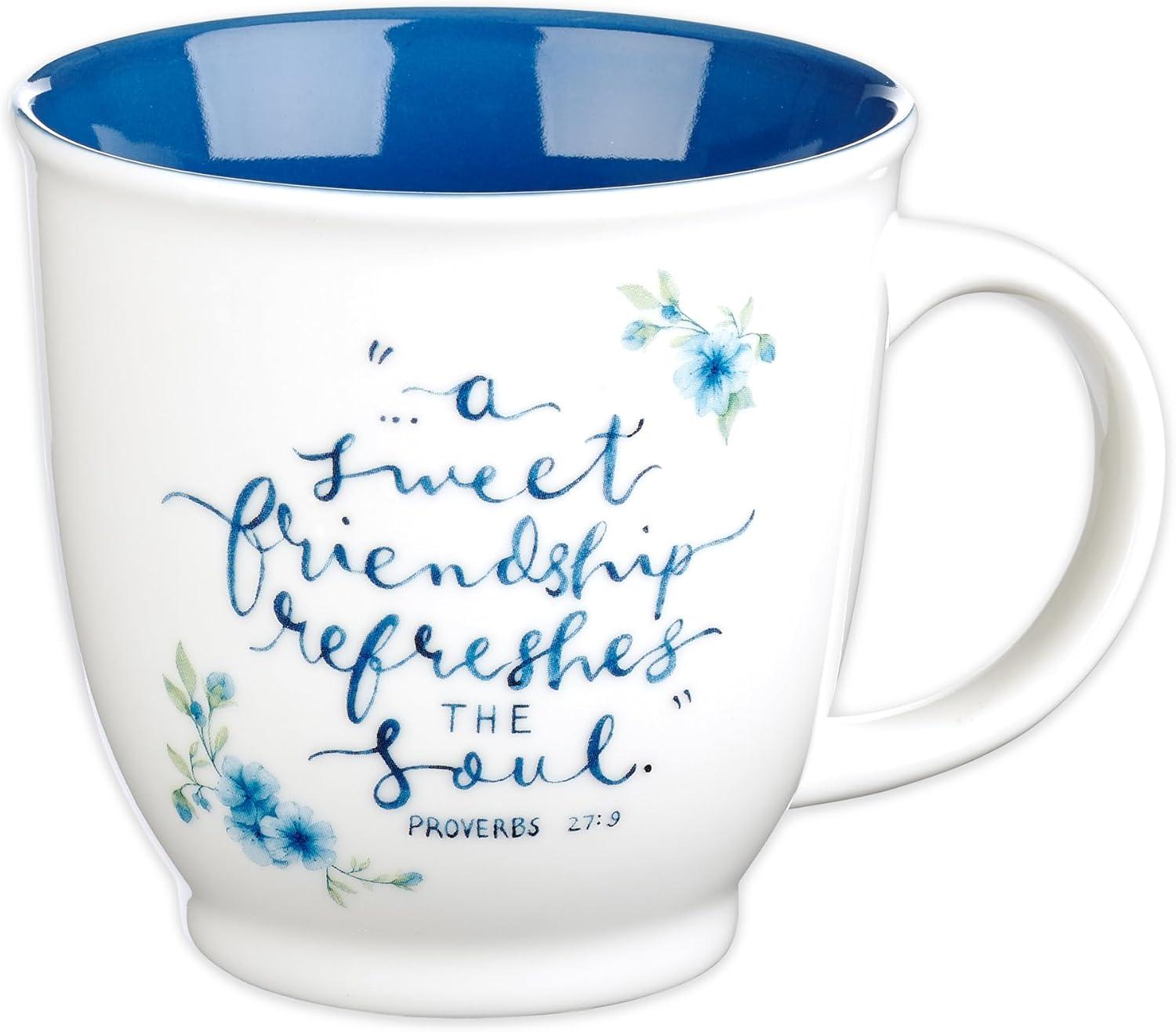 Blue and White Ceramic Friendship Quote Mug