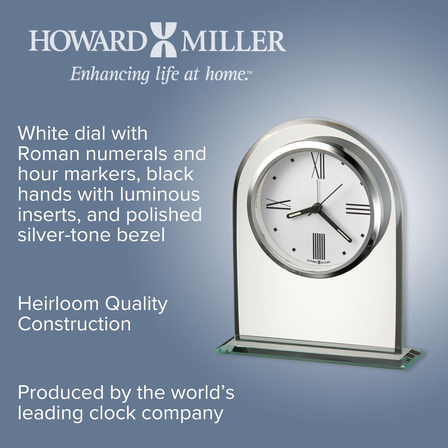 Regent Modern & Contemporary Roman Numeral Glass Quartz Movement / Crystal Tabletop Clock with Alarm in Polished Silver/Clear