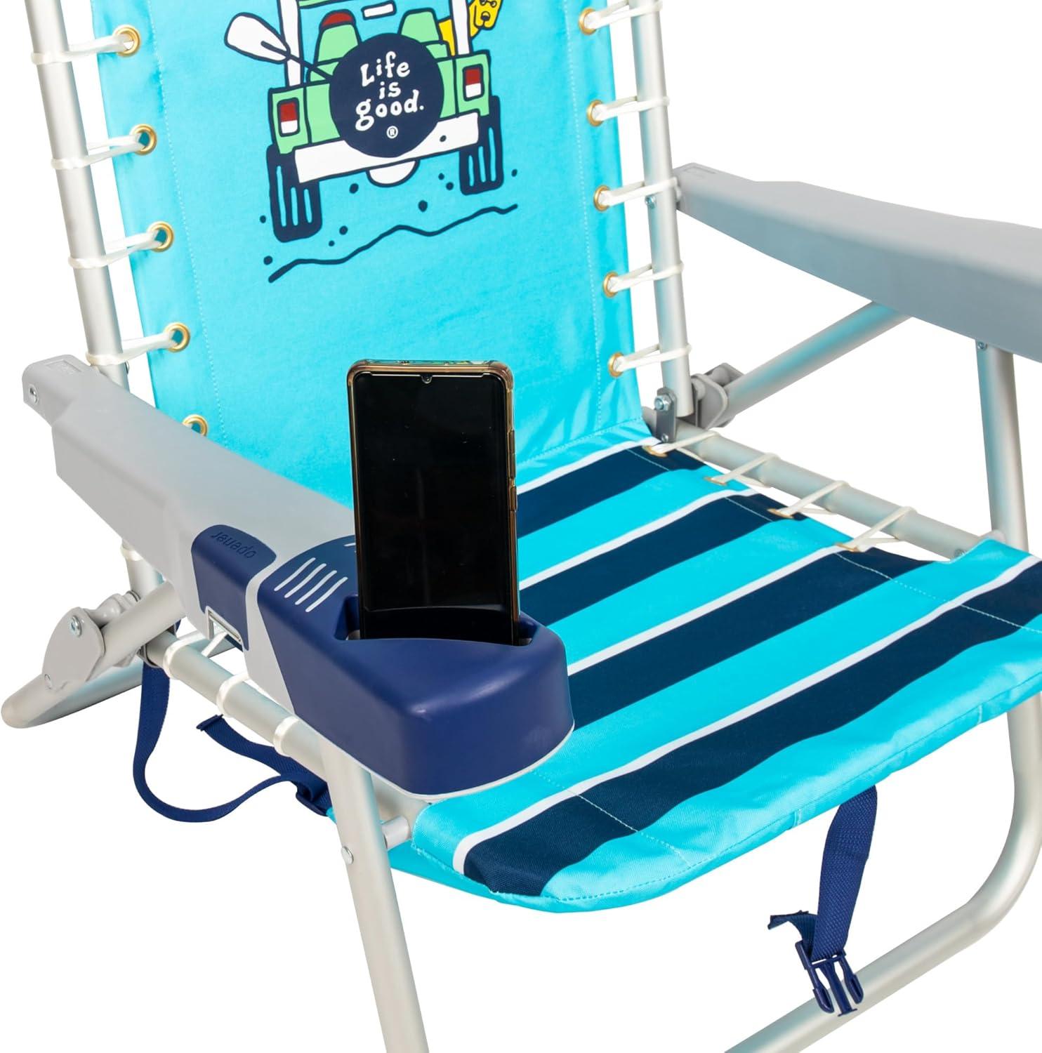 Life is Good 4-Position Lace-up Backpack Beach Chair with Pillow, Cup and Phone Holder, Island Blue