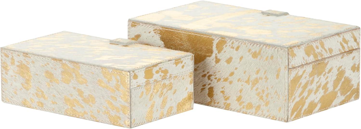 Glam Gold Leather Rectangular Decorative Box Set