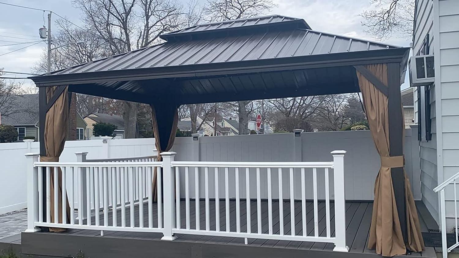 YOLENY 12'x16' Galvanized Steel Hardtop Gazebo with Aluminum Frame and Curtains