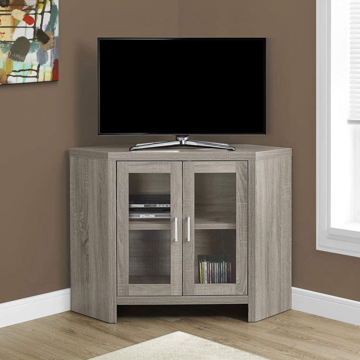 Monarch TV STAND - 42"L / DARK TAUPE CORNER WITH GLASS DOORS