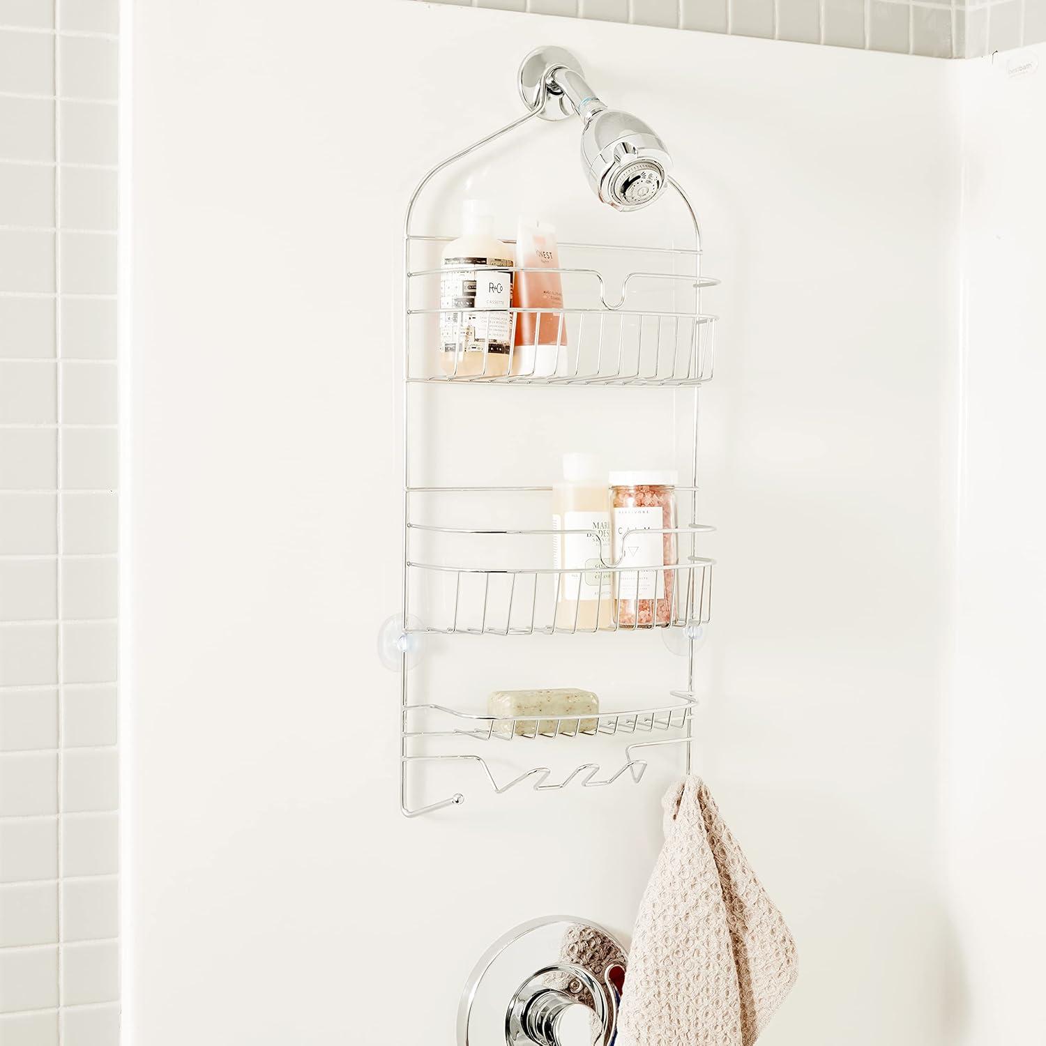 Kenney® Rust-Resistant Heavy Duty 3-Tier Large Hanging Shower Caddy with Suction Cups and Four Razor Holders, Chrome