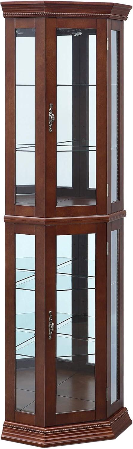 BELLEZE Lorona Floor Standing 5 Sided Lighted Corner Curio Cabinet, Walnut